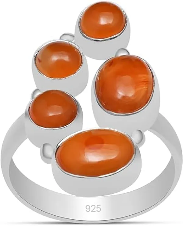 JEWEL_UP_BY_SARITA_Natural_Carnelian_Gemstone_Ring_Solid_925_Sterling_Silver_Multi-Stone_Cabochon_Ring_Handmade_Artisan_Silver_Jewelry_Statement_Ring