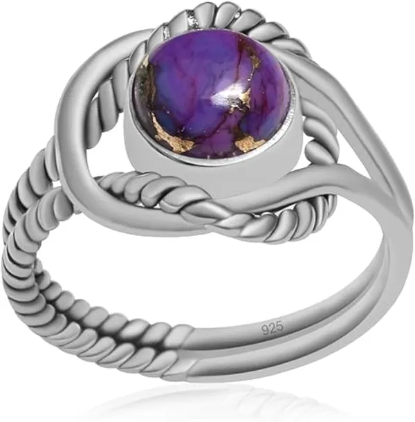 JEWEL_UP_BY_SARITA_Natural_Purple_Turquoise_Ring_7mm_Oval,_925_Sterling_Silver_Twisted_Rope_Split_Shank_Ring_for_Women,_Handmade_Gemstone_Jewelry