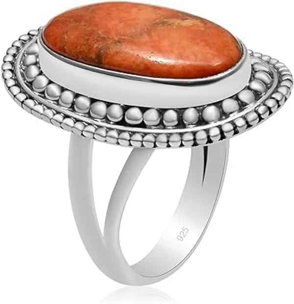 JEWEL_UP_BY_SARITA_Natural_Orange_Turquoise_Gemstone_Split_Shank_Ring_for_Women_Solid_925_Sterling_Silver_Handmade_Statement_Ring_Oval_Cabochon_Boho_Vintage_Jewelry