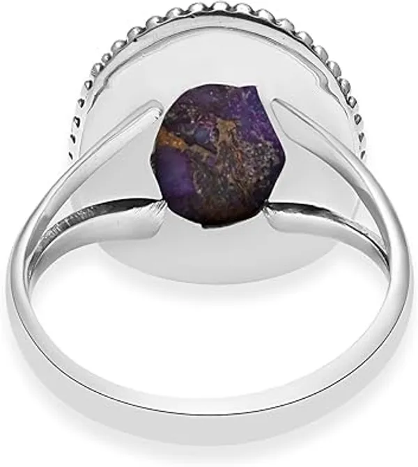 JEWEL_UP_BY_SARITA_Natural_Purple_Turquoise_Gemstone_Ring_for_Women_Solid_925_Sterling_Silver_Beaded_Statement_Wedding_Ring_Handmade_Oval_Cabochon_Boho_Vintage_Style_Jewelry