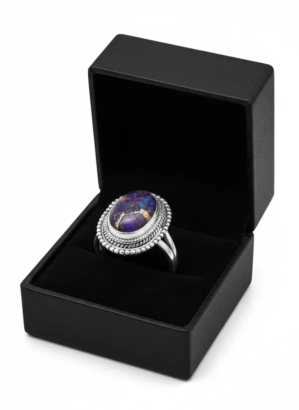 JEWEL_UP_BY_SARITA_Natural_Purple_Turquoise_Gemstone_Ring_for_Women_Solid_925_Sterling_Silver_Beaded_Statement_Wedding_Ring_Handmade_Oval_Cabochon_Boho_Vintage_Style_Jewelry