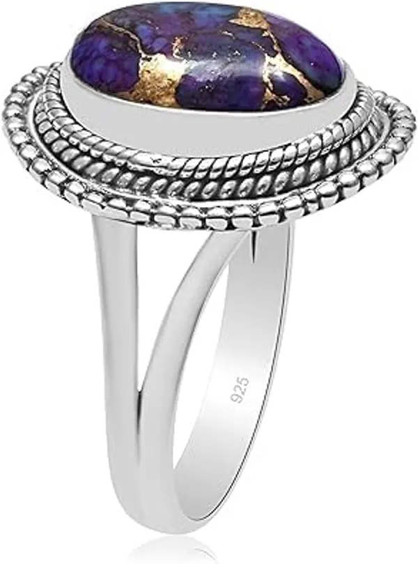 JEWEL_UP_BY_SARITA_Natural_Purple_Turquoise_Gemstone_Ring_for_Women_Solid_925_Sterling_Silver_Beaded_Statement_Wedding_Ring_Handmade_Oval_Cabochon_Boho_Vintage_Style_Jewelry
