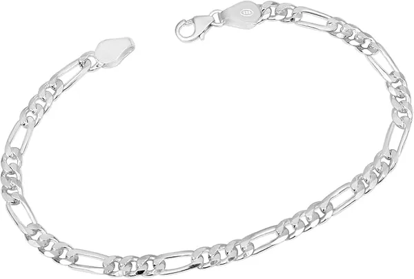 JUS_Solid_925_Sterling_Silver_Diamond-Cut_Figaro_Chain_Bracelet_8_Inch_Classic_Italian_Link_Bracelet_for_Unisex_Silver_Jewelry_with_Lobster_Clasp