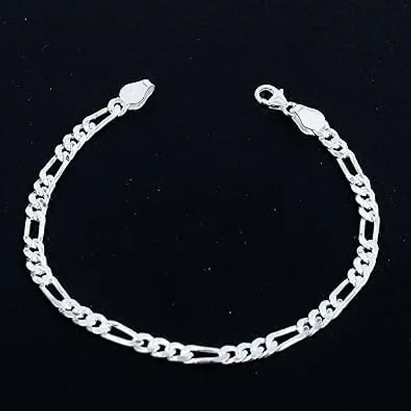 JUS_Solid_925_Sterling_Silver_Diamond-Cut_Figaro_Chain_Bracelet_8_Inch_Classic_Italian_Link_Bracelet_for_Unisex_Silver_Jewelry_with_Lobster_Clasp