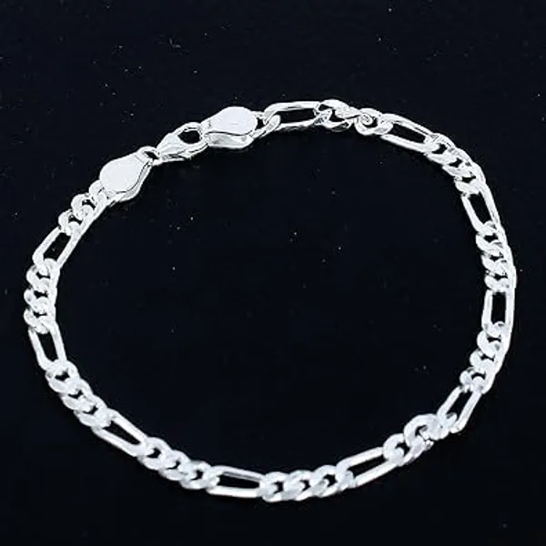 JUS_Solid_925_Sterling_Silver_Diamond-Cut_Figaro_Chain_Bracelet_8_Inch_Classic_Italian_Link_Bracelet_for_Unisex_Silver_Jewelry_with_Lobster_Clasp