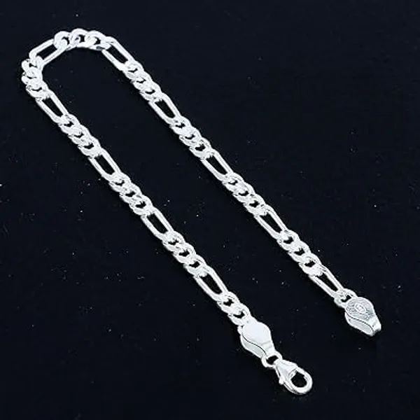 JUS_Solid_925_Sterling_Silver_Diamond-Cut_Figaro_Chain_Bracelet_8_Inch_Classic_Italian_Link_Bracelet_for_Unisex_Silver_Jewelry_with_Lobster_Clasp