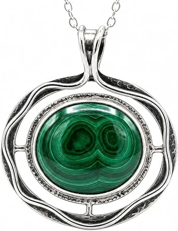 JUS_Malachite_Pendant_Necklace_for_Women_925_Sterling_Silver_Natural_Gemstone_Jewelry_Chain_Round_Statement_Pendant_Handmade_Vintage_Style_Gift_for_Her