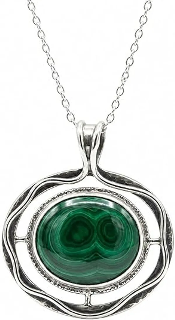 JUS_Malachite_Pendant_Necklace_for_Women_925_Sterling_Silver_Natural_Gemstone_Jewelry_Chain_Round_Statement_Pendant_Handmade_Vintage_Style_Gift_for_Her