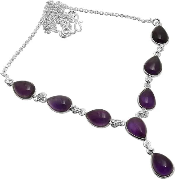 JEWEL_UP_BY_SARITA_925_Sterling_Silver_Natural_Purple_Amethyst_Necklace_for_Women_Teardrop_Cabochon_Gemstone_Silver_Chain_Necklace_Handmade_Elegant_Jewellery