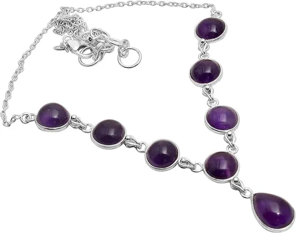 JUS_Natural_Amethyst_Gemstone_925_Sterling_Silver_Teardrop_Necklace_For_Women
