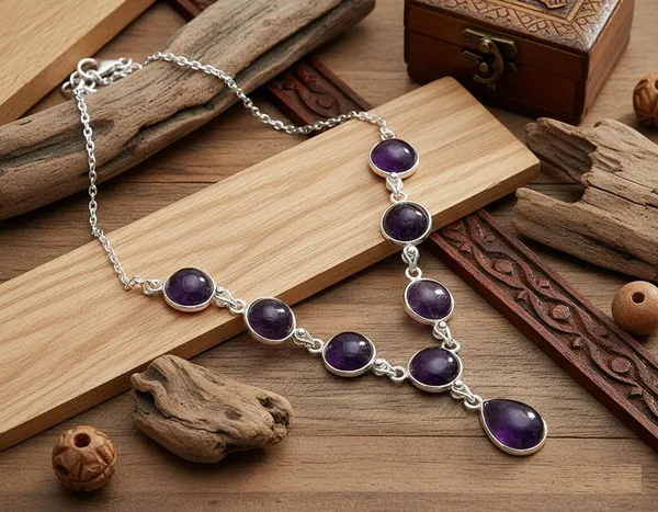 JUS_Natural_Amethyst_Gemstone_925_Sterling_Silver_Teardrop_Necklace_For_Women