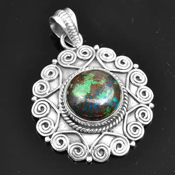 JUS_925_Natural_Azurite_Gemstone_Pendant_Silver_Unique_Blue_Green_Stone_Handmade_Artisan_Jewelry_Statement_Healing_for_Women