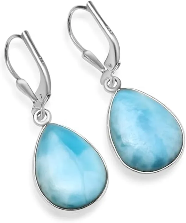JUS_Natural_Larimar_Gemstone_Drop_Dangle_Leverback_Earrings_925_Sterling_Silver_for_Women_Blue_Teardrop_Vintage_Boho_Handmade_Beauty_Personalized_Hypoallergenic_Wedding_Jewelry