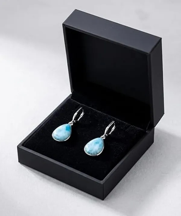 JUS_Natural_Larimar_Gemstone_Drop_Dangle_Leverback_Earrings_925_Sterling_Silver_for_Women_Blue_Teardrop_Vintage_Boho_Handmade_Beauty_Personalized_Hypoallergenic_Wedding_Jewelry