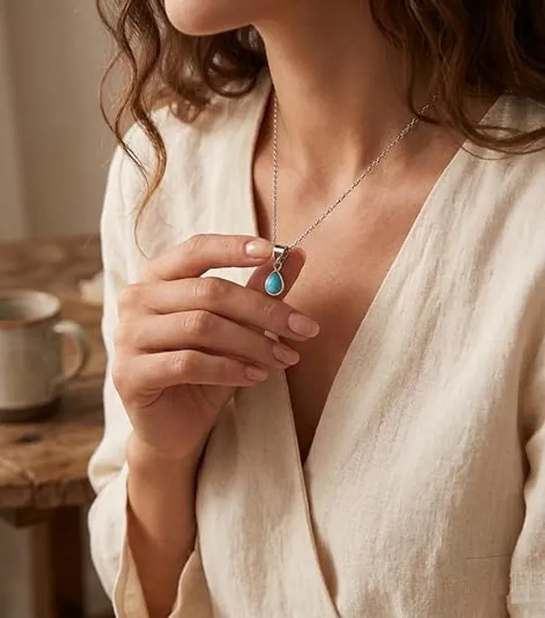 JUS_Natural_Turquoise_Teardrop_Pendant_With_Cable_Chain_925_Sterling_Silver_Handmade_Blue_Turquoise_Cabochon_Gemstone_Elegant_Necklace_Jewelry_For_Women