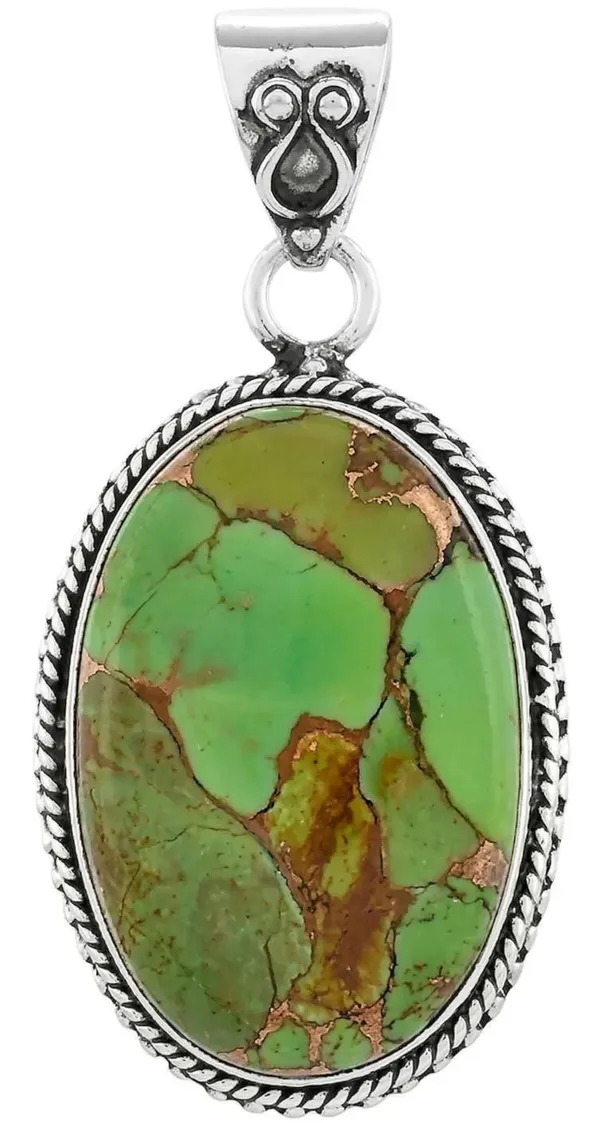 JUS_Green_Turquoise_Pendant_in_925_Sterling_Silver_Natural_Oval_Green_Turquoise_Statement_Pendant_with_Copper_Matrix,_Handmade_Boho_Gemstone_Jewelry