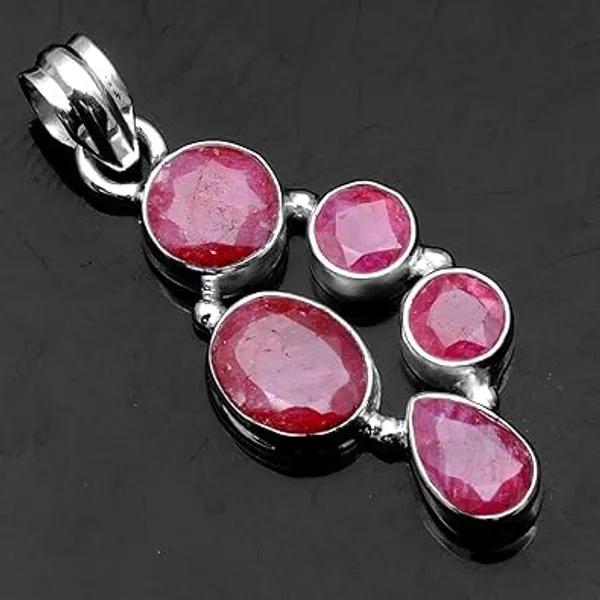 Natural_Ruby_Gemstone_Multi-Stone_Pendant_925_Sterling_Silver_Handmade_Faceted_Ruby_Statement_Jewelry