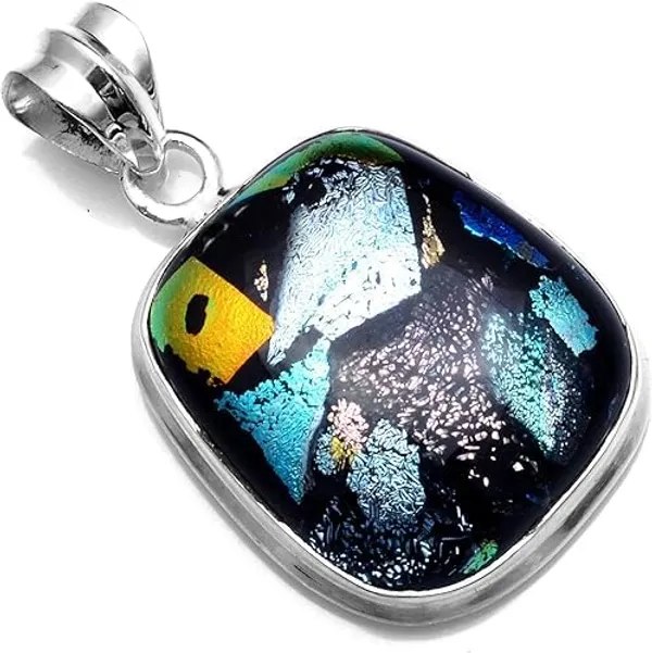JEWEL_UP_BY_SARITA_Natural_Dichroic_Glass_Gemstone_Pendant_925_Sterling_Silver_Handmade_Multicolor_Shimmer_Glass_Jewelry_Statement_Artisan_Necklace