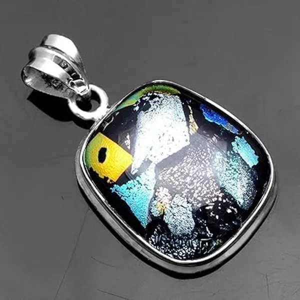 JEWEL_UP_BY_SARITA_Natural_Dichroic_Glass_Gemstone_Pendant_925_Sterling_Silver_Handmade_Multicolor_Shimmer_Glass_Jewelry_Statement_Artisan_Necklace