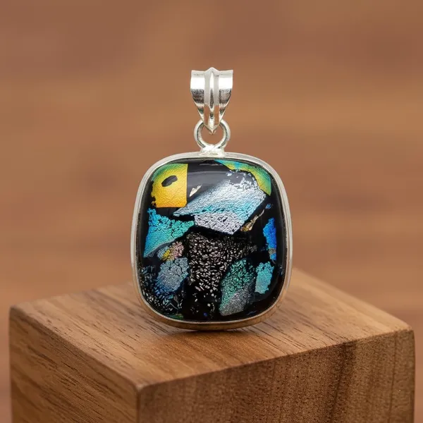JEWEL_UP_BY_SARITA_Natural_Dichroic_Glass_Gemstone_Pendant_925_Sterling_Silver_Handmade_Multicolor_Shimmer_Glass_Jewelry_Statement_Artisan_Necklace