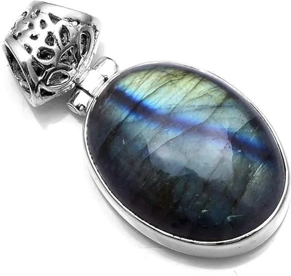 JEWEL_UP_BY_SARITA_925_Sterling_Silver_Natural_Labradorite_Pendant_Genuine_Oval_Labradorite_Gemstone_Jewelry_with_Blue_Fire_Flash,_Handcrafted_Fine_Silver_Pendant_for_Everyday_&_Wear