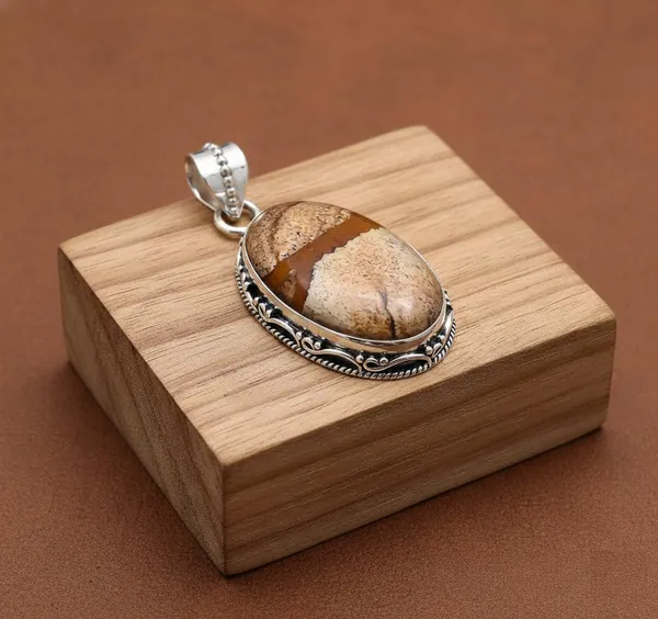 JUS_925_Sterling_Silver_Natural_Picture_Jasper_Pendant_Genuine_Earth-Pattern_Jasper_Gemstone_Handmade_Artisan_Jewelry_Boho_Statement_Necklace