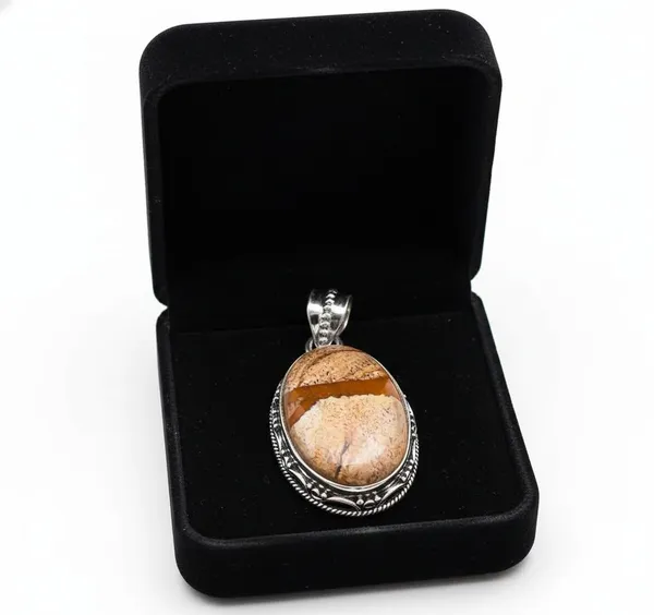 JUS_925_Sterling_Silver_Natural_Picture_Jasper_Pendant_Genuine_Earth-Pattern_Jasper_Gemstone_Handmade_Artisan_Jewelry_Boho_Statement_Necklace