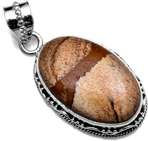 JUS_925_Sterling_Silver_Natural_Picture_Jasper_Pendant_Genuine_Earth-Pattern_Jasper_Gemstone_Handmade_Artisan_Jewelry_Boho_Statement_Necklace
