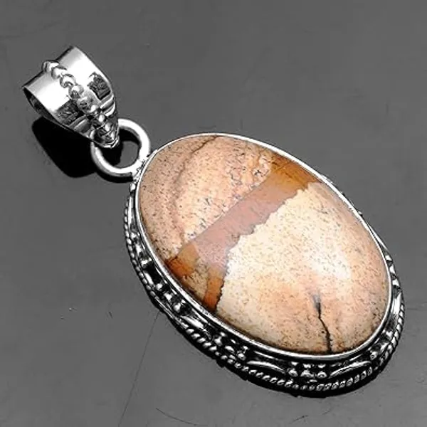 JUS_925_Sterling_Silver_Natural_Picture_Jasper_Pendant_Genuine_Earth-Pattern_Jasper_Gemstone_Handmade_Artisan_Jewelry_Boho_Statement_Necklace