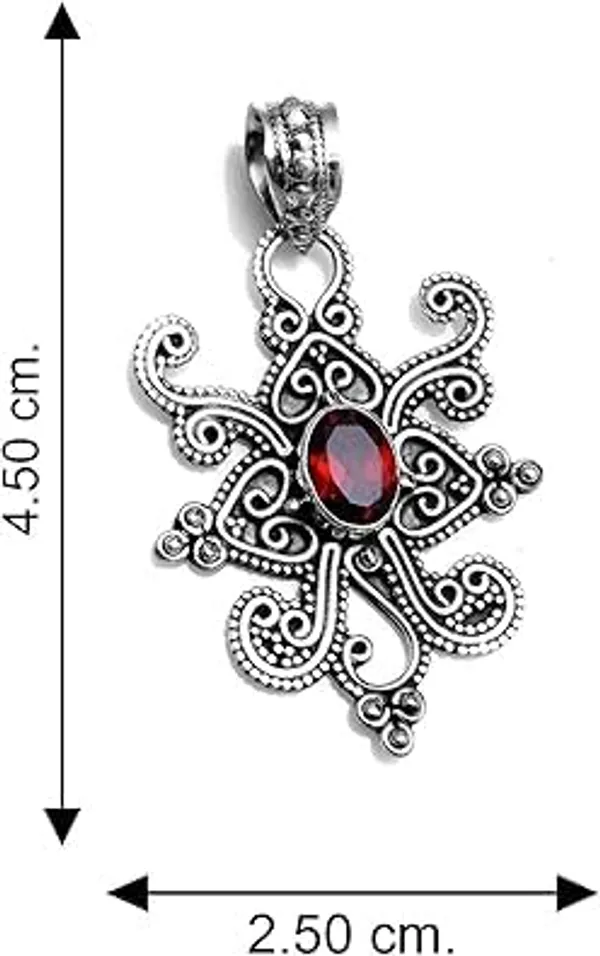 JEWEL_UP_BY_SARITA_925_Sterling_Silver_Natural_Garnet_Gemstone_Pendant_for_Women_Handmade_Vintage_Floral_Design_January_Birthstone_Red_Garnet_Jewelry_Present