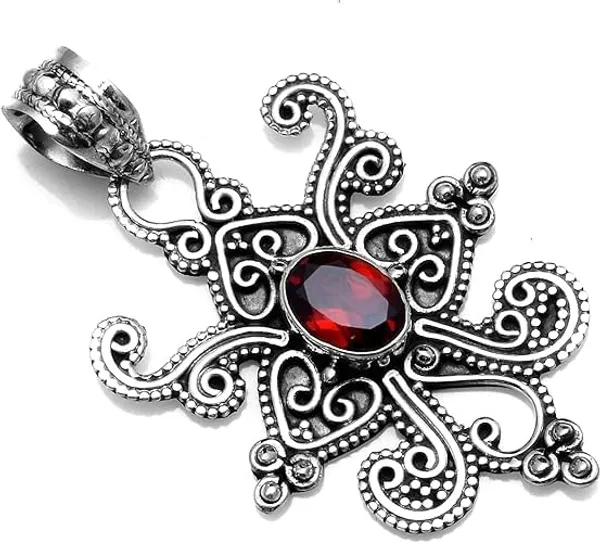 JEWEL_UP_BY_SARITA_925_Sterling_Silver_Natural_Garnet_Gemstone_Pendant_for_Women_Handmade_Vintage_Floral_Design_January_Birthstone_Red_Garnet_Jewelry_Present