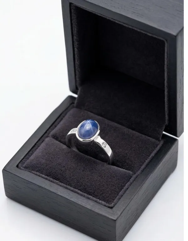 Sapphire_Ring_for_Women_&_Men_Oval_Blue_Star_Sapphire_Cabochon_Sterling_Silver_Ring_with_Accent_Stones_Handmade_Minimalist_Gemstone_Jewelry