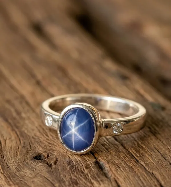 Sapphire_Ring_for_Women_&_Men_Oval_Blue_Star_Sapphire_Cabochon_Sterling_Silver_Ring_with_Accent_Stones_Handmade_Minimalist_Gemstone_Jewelry