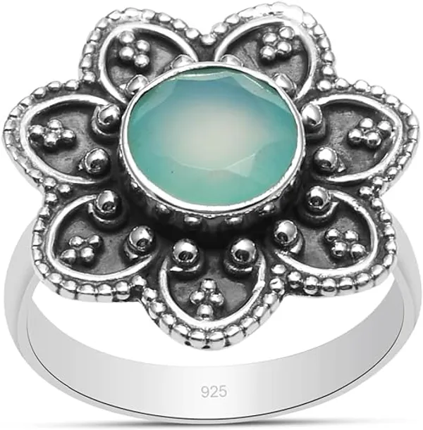 JEWEL_UP_BY_SARITA__Natural_Chalcedony_Gemstone_Ring_for_Women_925_Sterling_Silver_Floral_Beaded_Design_Handmade_Elegant_Statement_Ring_Gift_for_Her,_Birthday_Anniversary_Jewelry