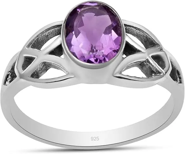 JEWEL_UP_BY_SARITA_925_Sterling_Silver_Amethyst_Ring_for_Women_Oval_Cut_Natural_Amethyst_Gemstone_Ring_Celtic_Knot_Design_Band_February_Birthstone_Jewelry_Handmade_Silver_Ring
