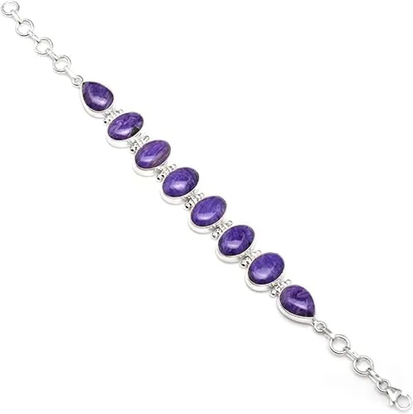 JUS_925_Sterling_Silver_Natural_Charoite_Gemstone_Bracelet_for_Women_Handmade_Adjustable_Silver_Bracelet