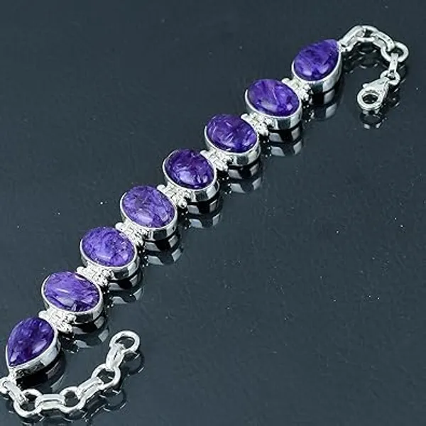 JUS_925_Sterling_Silver_Natural_Charoite_Gemstone_Bracelet_for_Women_Handmade_Adjustable_Silver_Bracelet