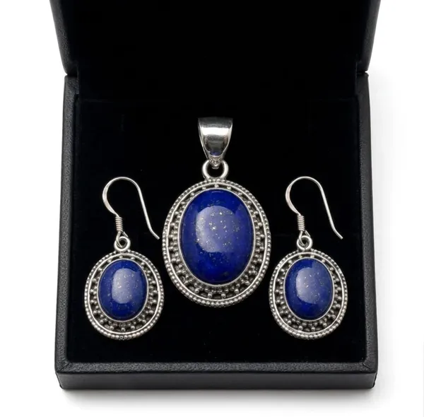 JUS_Lapis_Lazuli_Jewelry_Set_for_Women_925_Sterling_Silver_Oval_Pendant_Necklace_&_Dangle_Earrings_Natural_Blue_Gemstone_Vintage_Boho_Statement_Set