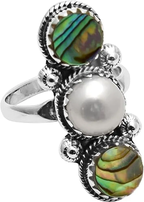Abalone_Shell_&_Freshwater_Pearl_Ring_Handmade_Triple_Stone_Statement_Ring_for_Women_Natural_Shell_Jewelry