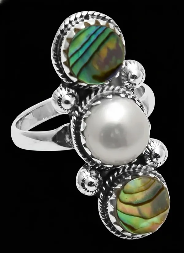 Abalone_Shell_&_Freshwater_Pearl_Ring_Handmade_Triple_Stone_Statement_Ring_for_Women_Natural_Shell_Jewelry
