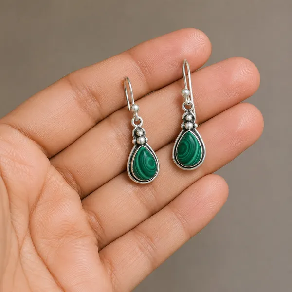 Natural_Malachite_Teardrop_Dangle_Earrings_In_925_Sterling_Silver_Handmade_Green_Gemstone_Drop_Earrings_For_Women_Boho_Minimalist_Hook_Earrings