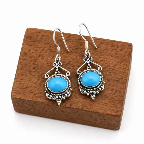 Natural_Turquoise_Earrings_In_925_Sterling_Silver,_Vintage_Boho_Dangle_Earrings_For_Women,_December_Birthstone_Oval_Blue_Gemstone_Hook_Earrings,_Handmade_Artisan_Jewelry