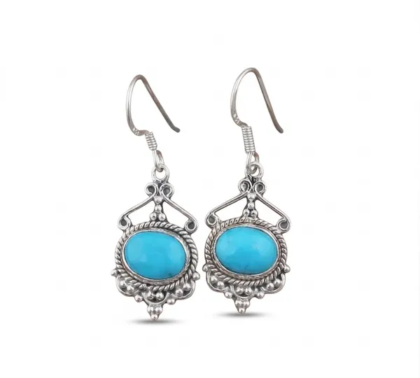 Natural_Turquoise_Earrings_In_925_Sterling_Silver,_Vintage_Boho_Dangle_Earrings_For_Women,_December_Birthstone_Oval_Blue_Gemstone_Hook_Earrings,_Handmade_Artisan_Jewelry