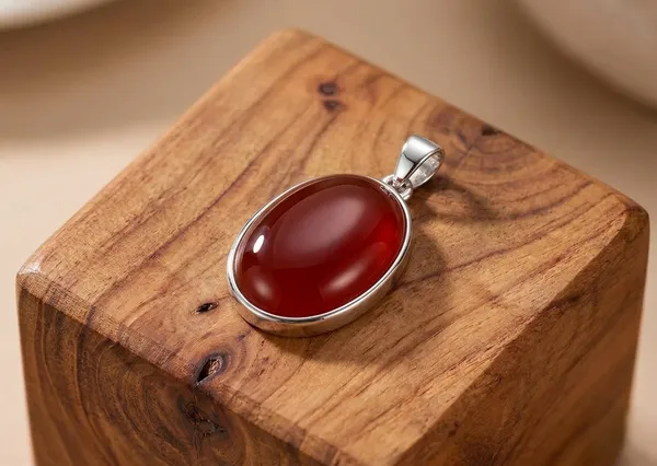 Oval_Red_Gemstone_Pendant,_Polished_Cabochon_Stone_Pendant_in_Silver_Tone_Bezel_Setting,_Elegant_Crystal_Jewelry_for_Women_and_Men,_Everyday_Fashion_Accessory