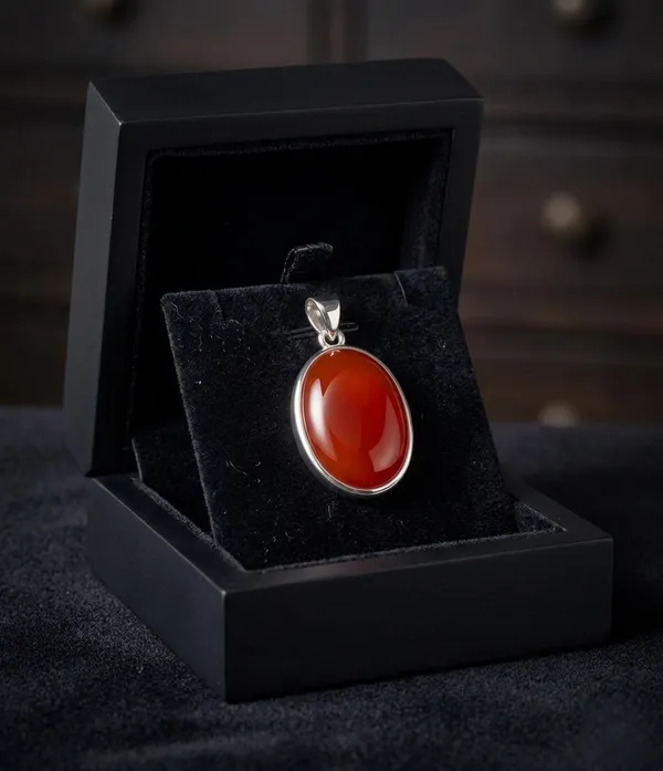 Oval_Red_Gemstone_Pendant,_Polished_Cabochon_Stone_Pendant_in_Silver_Tone_Bezel_Setting,_Elegant_Crystal_Jewelry_for_Women_and_Men,_Everyday_Fashion_Accessory