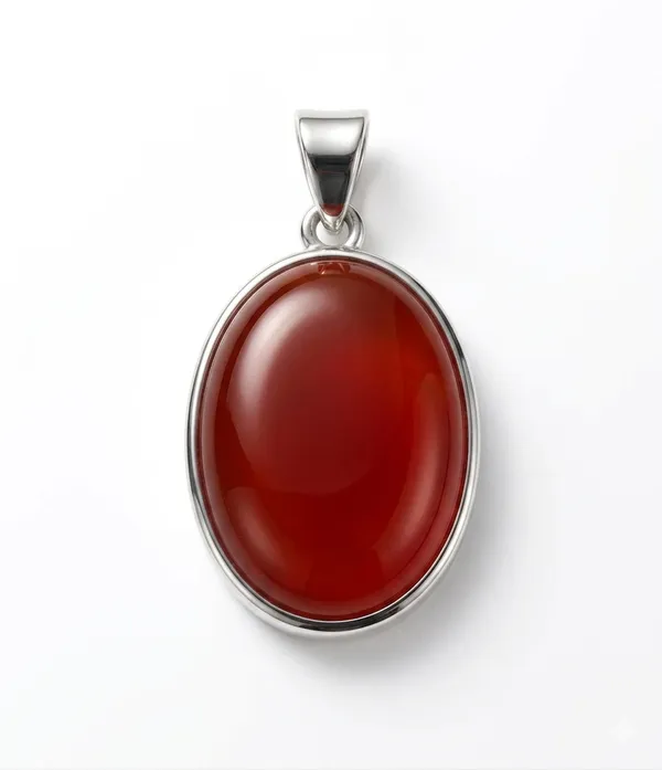 Oval_Red_Gemstone_Pendant,_Polished_Cabochon_Stone_Pendant_in_Silver_Tone_Bezel_Setting,_Elegant_Crystal_Jewelry_for_Women_and_Men,_Everyday_Fashion_Accessory