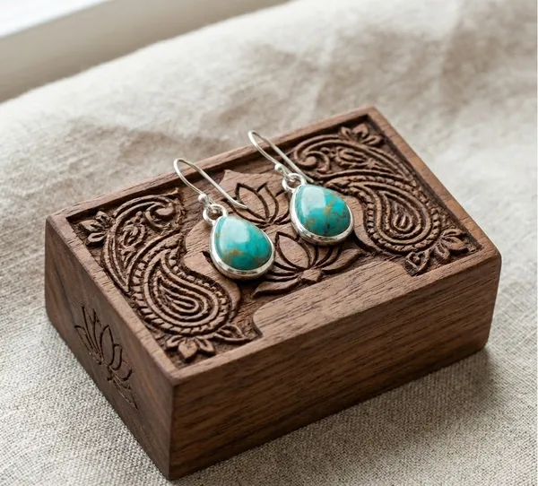 Turquoise_Pear_Shape_Stud_Earrings_Bezel_Set_Handmade_Gemstone_Jewelry_For_Women