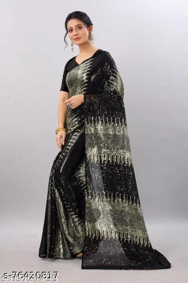 Designer_Grey_Partywear_Saree_With_White_Sequin_Flowers