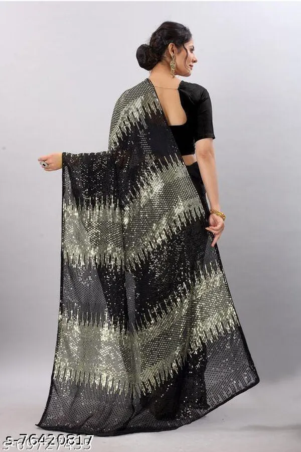 Designer_Grey_Partywear_Saree_With_White_Sequin_Flowers