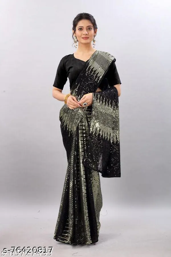 Designer_Grey_Partywear_Saree_With_White_Sequin_Flowers